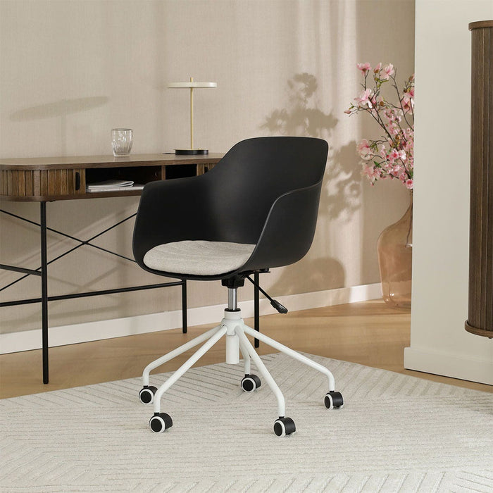 Nolon Nout-Liz Bureaustoel Zwart - Beige Kussen - Wit Onderstel