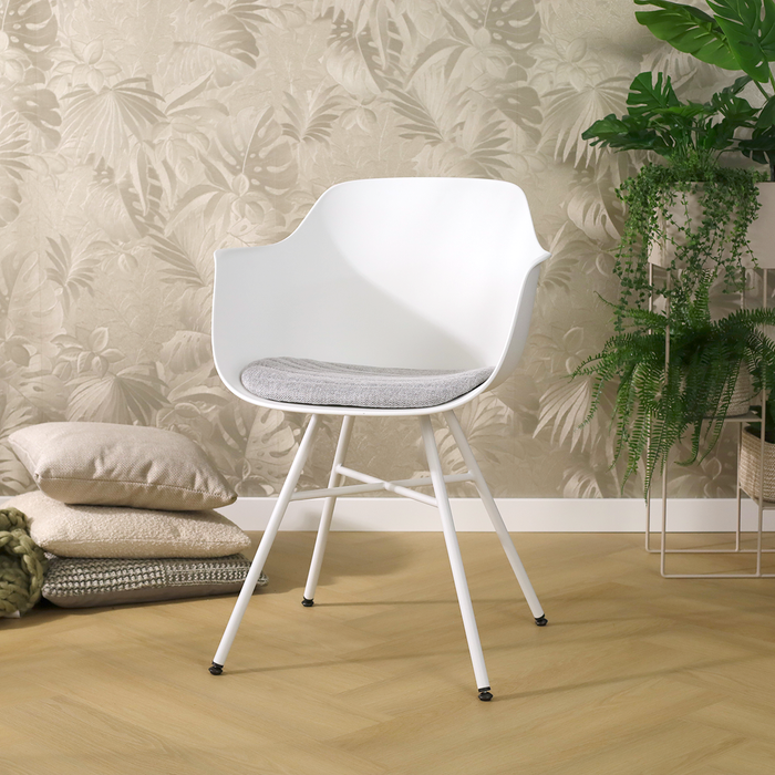 Nolon Noa-Liz Eetkamerstoel Wit - Lichtgrijs Kussen - Witte Poten
