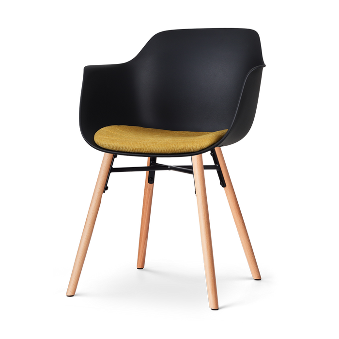 Nolon Nena-Liz Eetkamerstoel Zwart - Armleuning - Okergeel Kussen