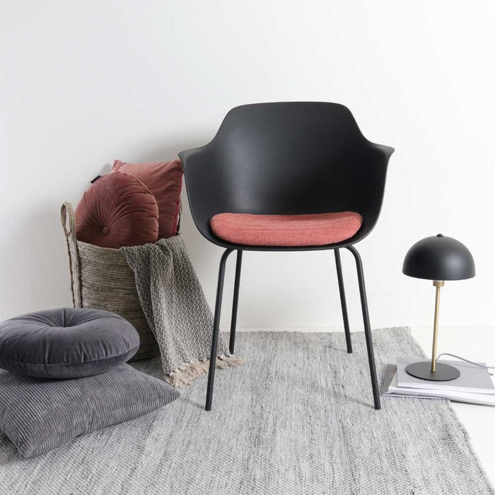 Nolon Nora-Liz Eetkamerstoel Zwart - Terracotta Kussen - Zwarte Poten