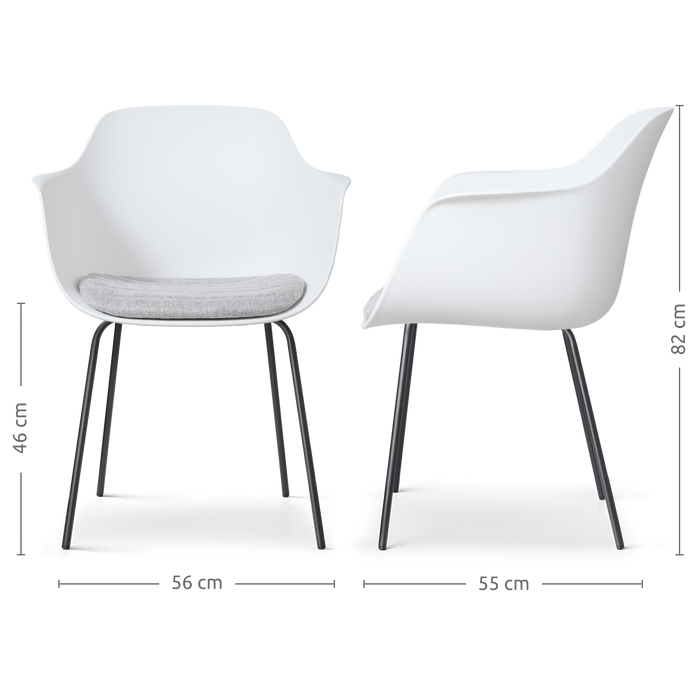 Nolon Nora-Liz Eetkamerstoel Wit - Lichtgrijs Kussen - Zwarte Poten