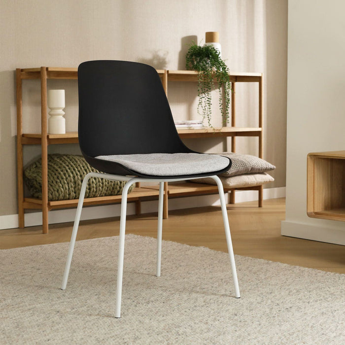 Nolon Nora-Liv Eetkamerstoel Zwart - Lichtgrijs Kussen - Witte Poten