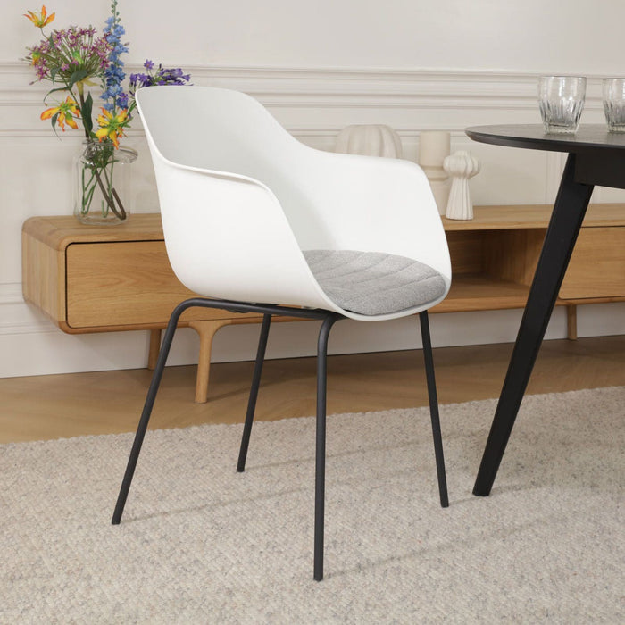 Nolon Nora-Liz Eetkamerstoel Wit - Lichtgrijs Kussen - Zwarte Poten