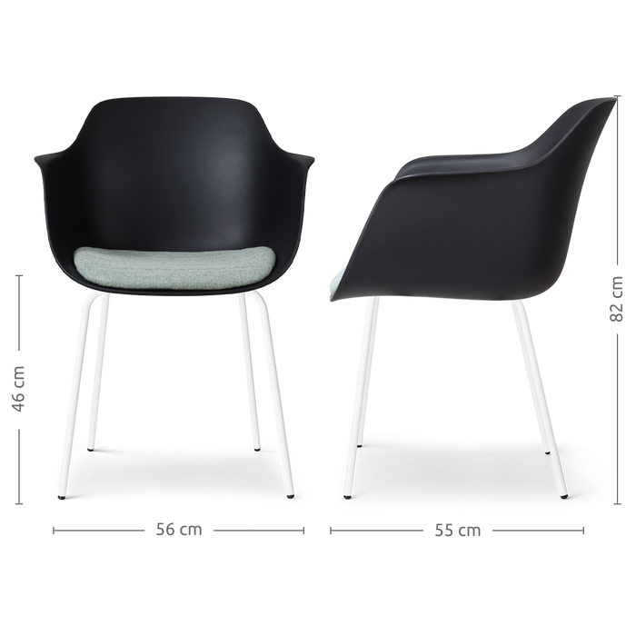 Nolon Nora-Liz Eetkamerstoel Zwart - Zacht Groen Kussen - Witte Poten