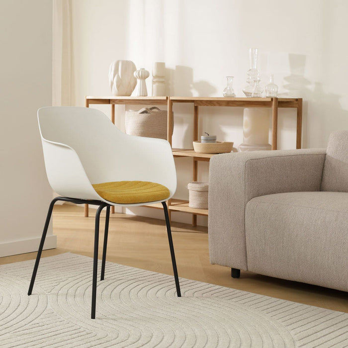 Nolon Nora-Liz Eetkamerstoel Wit - Okergeel Kussen - Zwarte Poten