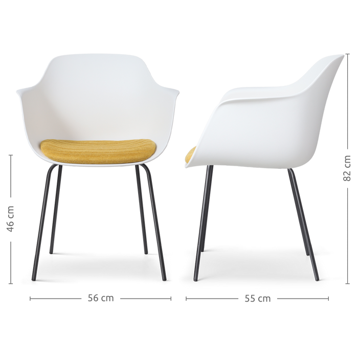 Nolon Nora-Liz Eetkamerstoel Wit - Okergeel Kussen - Zwarte Poten