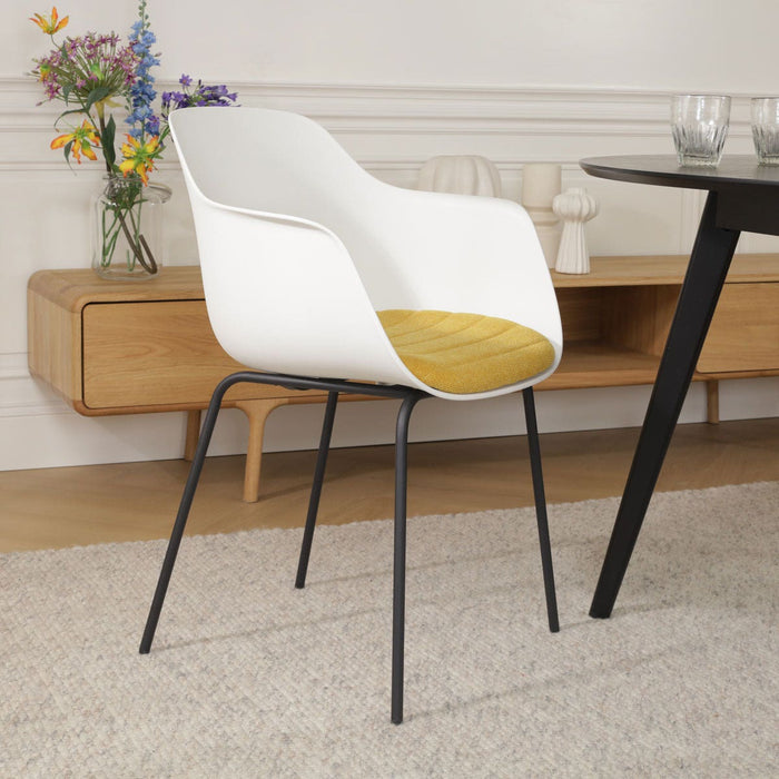 Nolon Nora-Liz Eetkamerstoel Wit - Okergeel Kussen - Zwarte Poten