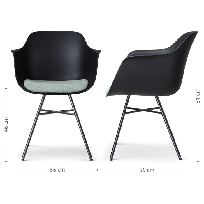 Nolon Noa-Liz Eetkamerstoel Zwart - Zacht Groen Kussen - Zwarte Poten