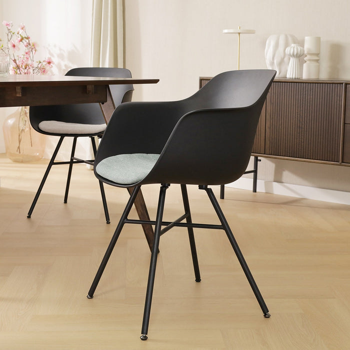 Nolon Noa-Liz Eetkamerstoel Zwart - Zacht Groen Kussen - Zwarte Poten