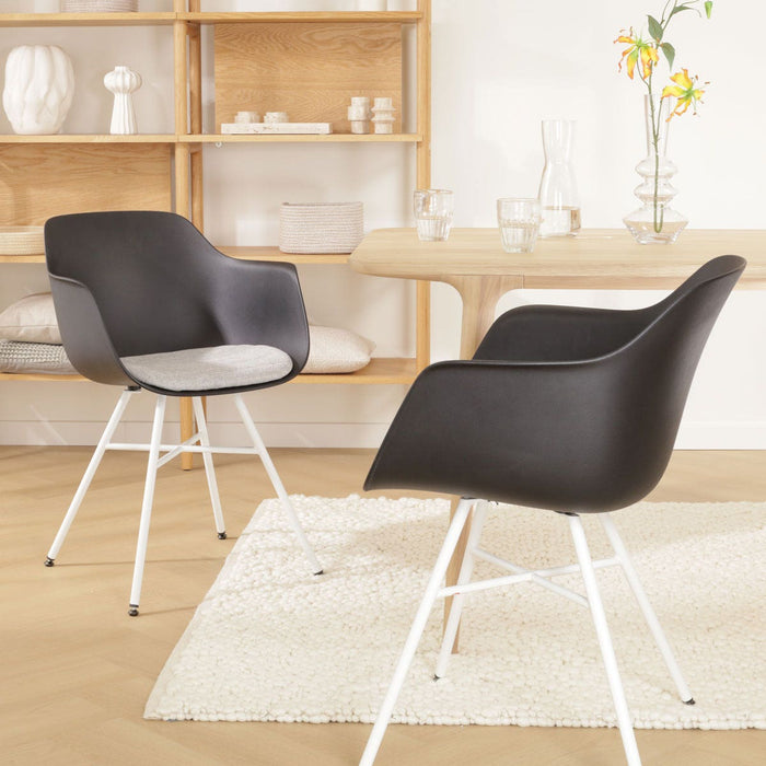 Nolon Noa-Liz Eetkamerstoel Zwart - Lichtgrijs Kussen - Witte Poten