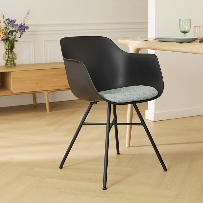 Nolon Noa-Liz Eetkamerstoel Zwart - Zacht Groen Kussen - Zwarte Poten