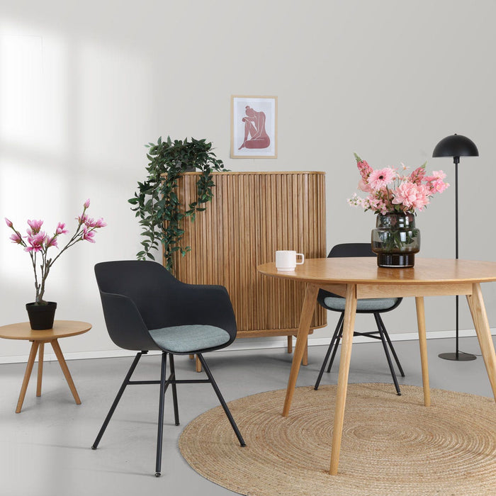 Nolon Noa-Liz Eetkamerstoel Zwart - Zacht Groen Kussen - Zwarte Poten