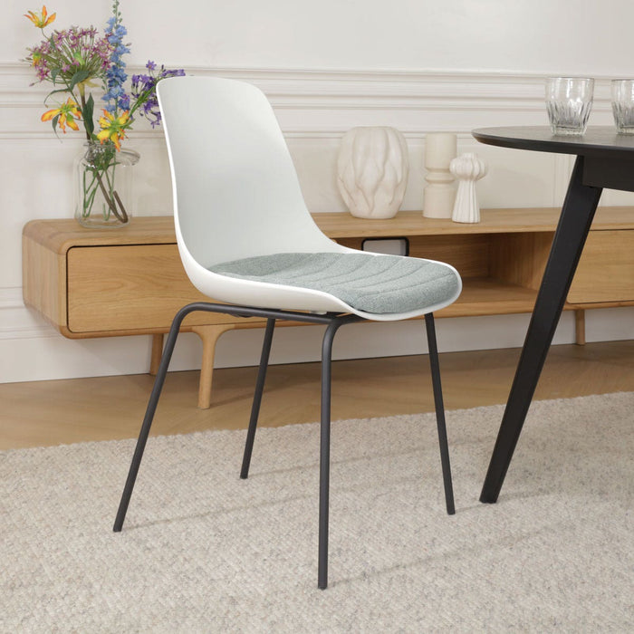 Nolon Nora-Liv Eetkamerstoel Wit - Zacht Groen Kussen - Zwarte Poten