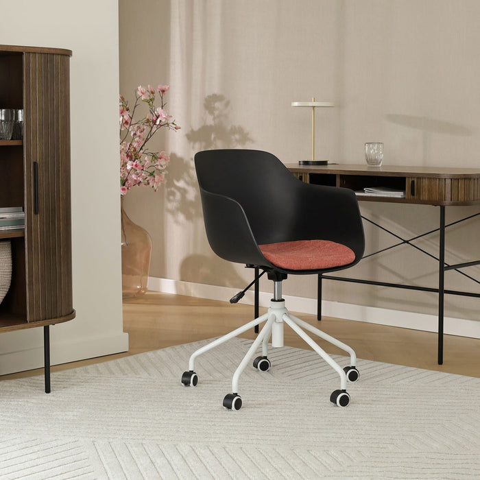Nolon Nout-Liz Bureaustoel Zwart - Terracotta Kussen - Wit Onderstel