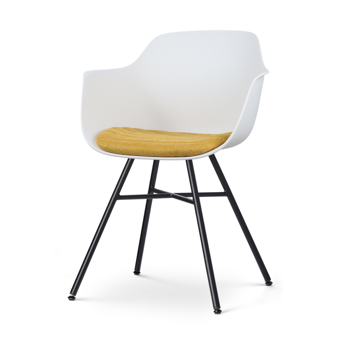 Nolon Noa-Liz Eetkamerstoel Wit - Okergeel Kussen - Zwarte Poten