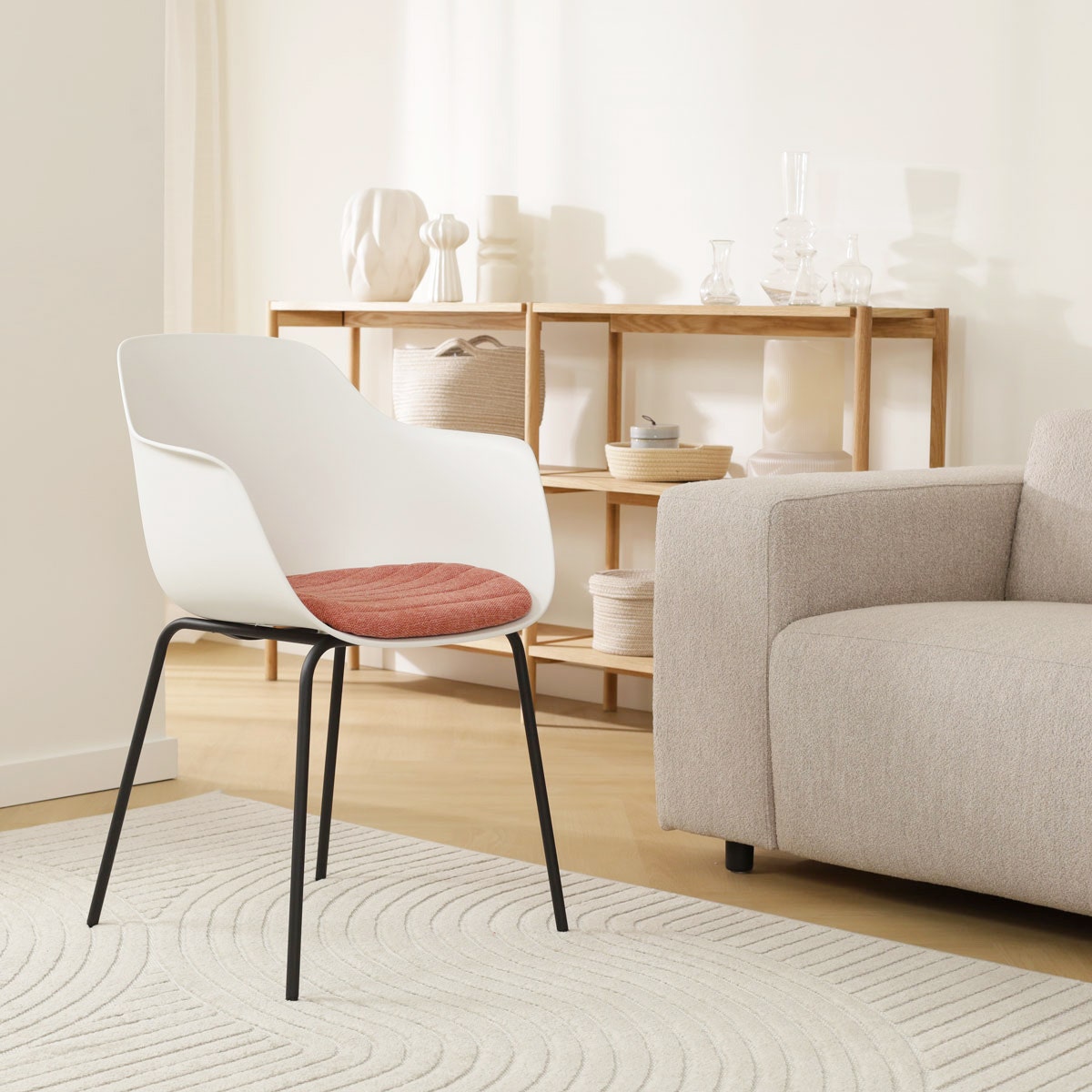 Nolon Nora-Liz Eetkamerstoel Wit - Terracotta Kussen - Zwarte Poten