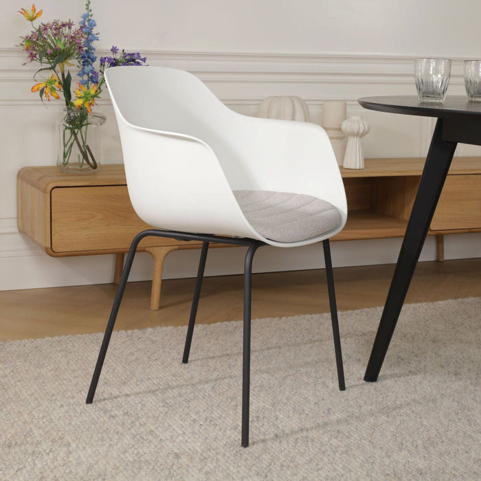 Nolon Nora-Liz Eetkamerstoel Wit - Beige Kussen - Zwarte Poten