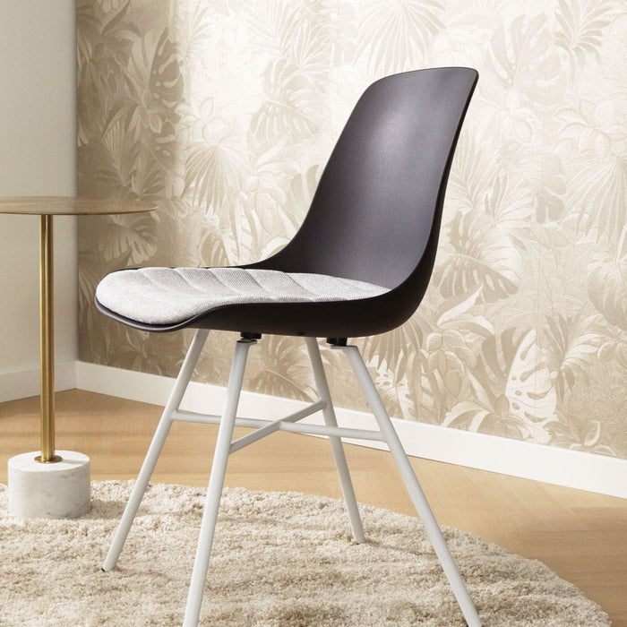 Nolon Noa-Liv Eetkamerstoel Zwart - Lichtgrijs Kussen - Witte Poten