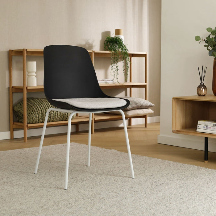 Nolon Nora-Liv Eetkamerstoel Zwart - Beige Kussen - Witte Poten