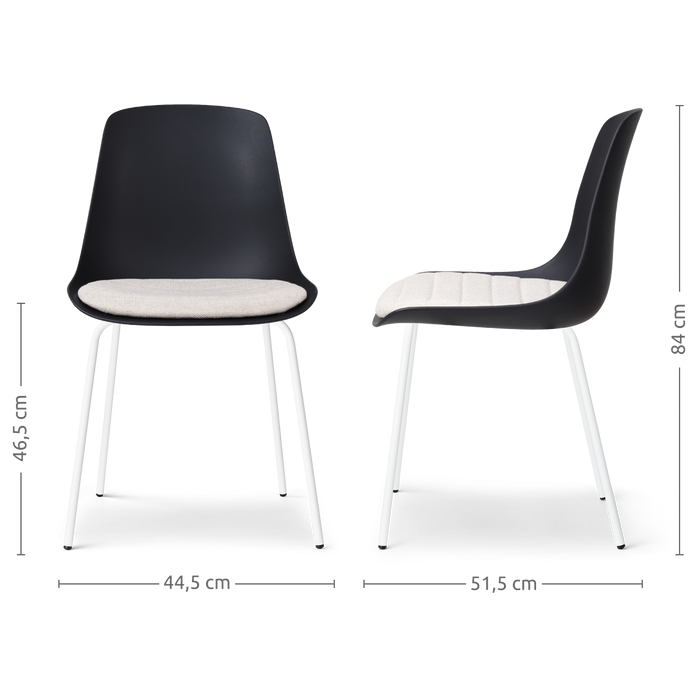 Nolon Nora-Liv Eetkamerstoel Zwart - Beige Kussen - Witte Poten