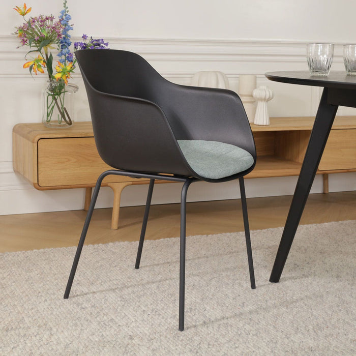 Nolon Nora-Liz Eetkamerstoel Zwart - Zacht Groen Kussen - Zwarte Poten