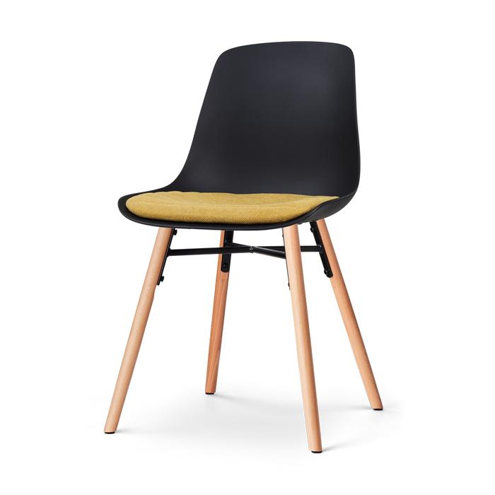 Nolon Nena-Liv Eetkamerstoel Zwart - Okergeel Kussen - Houten Poten