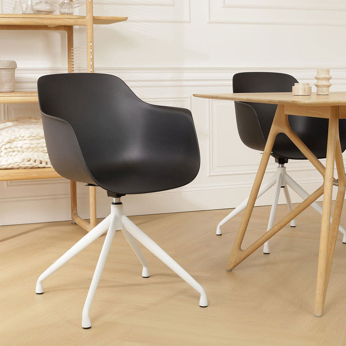 Nolon Nola-Puk Eetkamerstoel Zwart - Draaibaar - Armleuning - Wit