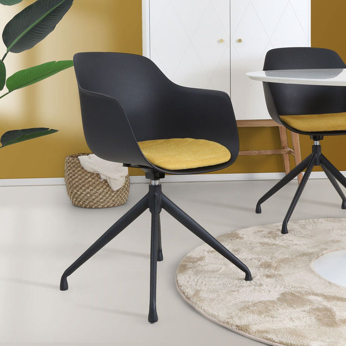 Nolon Nola-Liz Eetkamerstoel Zwart - Okergeel - Draaibaar - Zwart