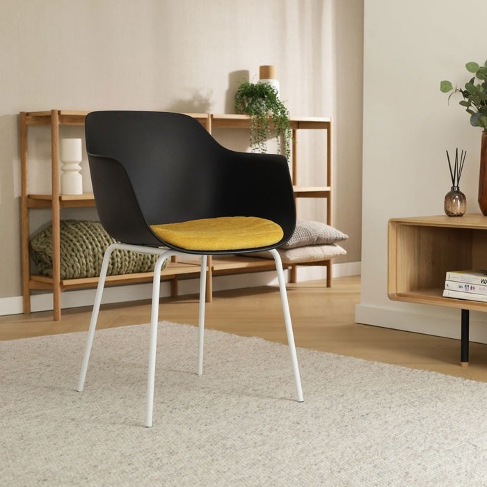 Nolon Nora-Liz Eetkamerstoel Zwart - Okergeel Kussen - Witte Poten