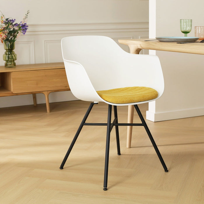 Nolon Noa-Liz Eetkamerstoel Wit - Okergeel Kussen - Zwarte Poten