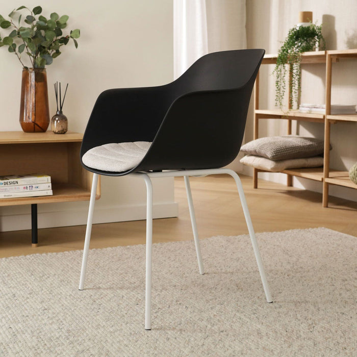 Nolon Nora-Liz Eetkamerstoel Zwart - Beige Kussen - Witte Poten