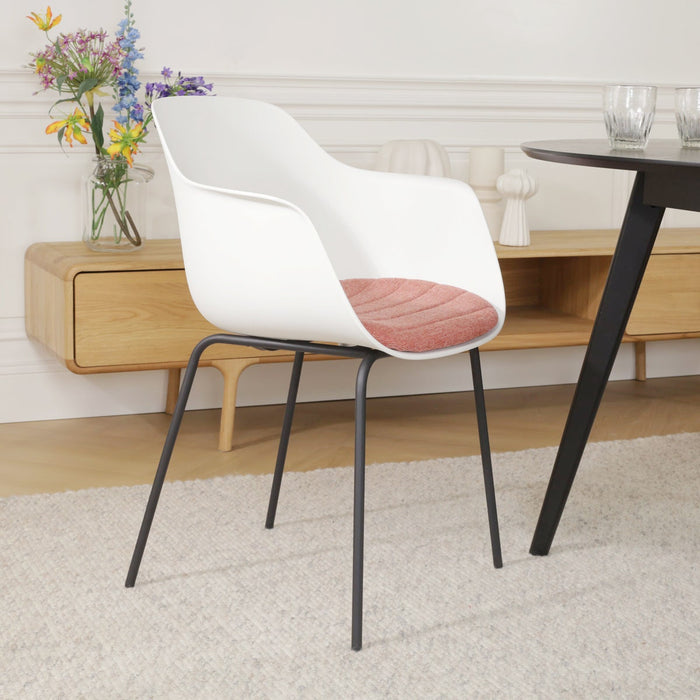 Nolon Nora-Liz Eetkamerstoel Wit - Terracotta Kussen - Zwarte Poten