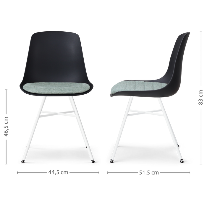 Nolon Noa-Liv Eetkamerstoel Zwart - Zacht Groen Kussen - Witte Poten