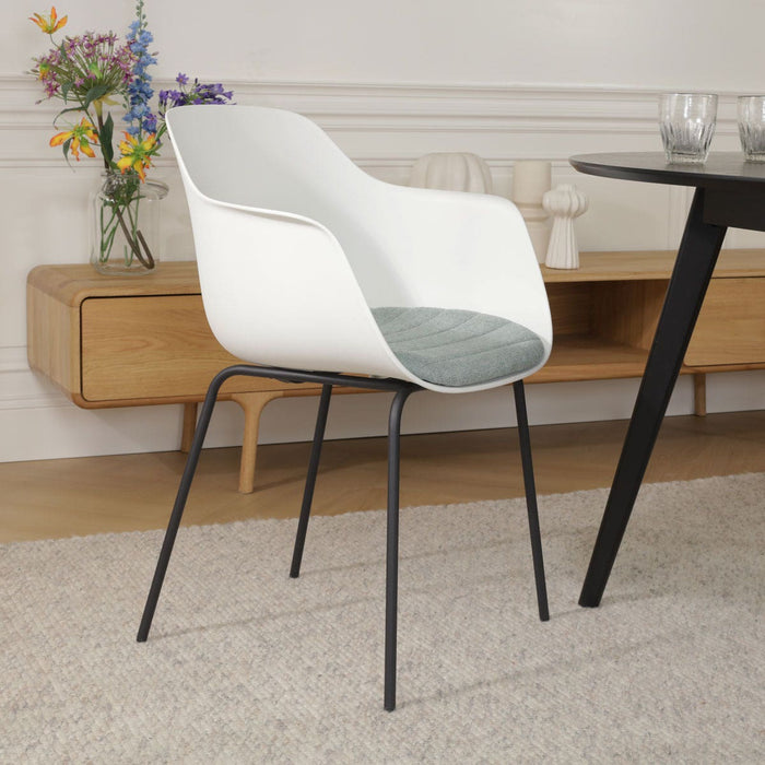 Nolon Nora-Liz Eetkamerstoel Wit - Zacht Groen Kussen - Zwarte Poten