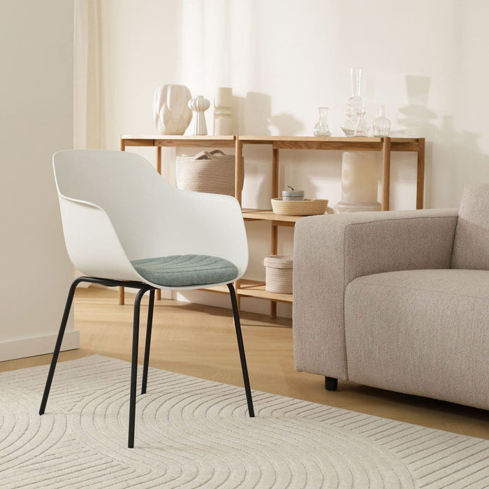 Nolon Nora-Liz Eetkamerstoel Wit - Zacht Groen Kussen - Zwarte Poten