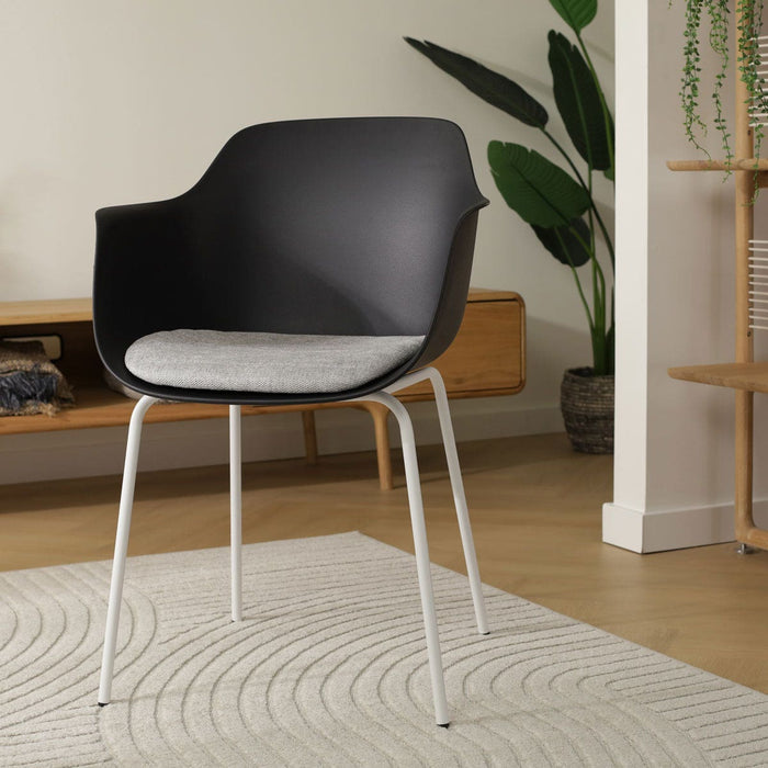 Nolon Nora-Liz Eetkamerstoel Zwart - Lichtgrijs Kussen - Witte Poten