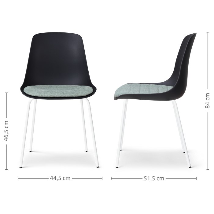 Nolon Nora-Liv Eetkamerstoel Zwart - Zacht Groen Kussen - Witte Poten
