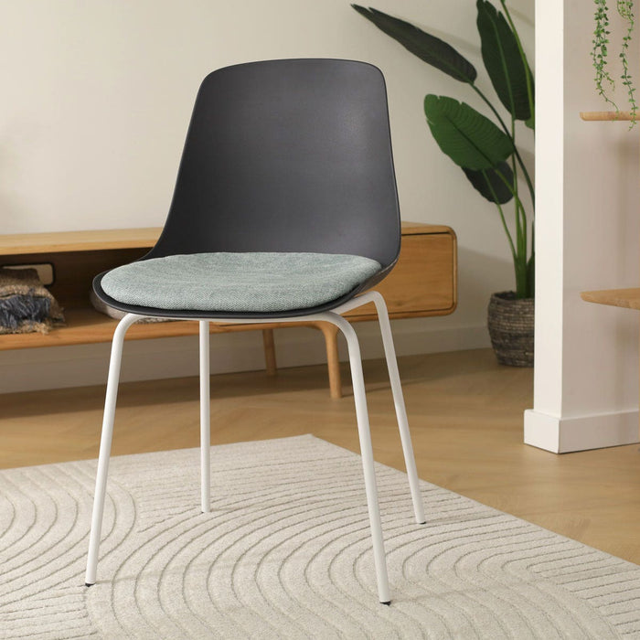 Nolon Nora-Liv Eetkamerstoel Zwart - Zacht Groen Kussen - Witte Poten