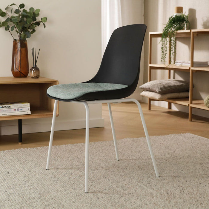 Nolon Nora-Liv Eetkamerstoel Zwart - Zacht Groen Kussen - Witte Poten
