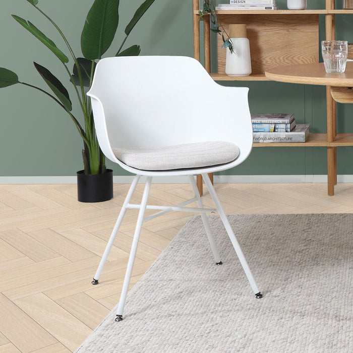 Nolon Noa-Liz Eetkamerstoel Wit - Beige Kussen - Witte Poten