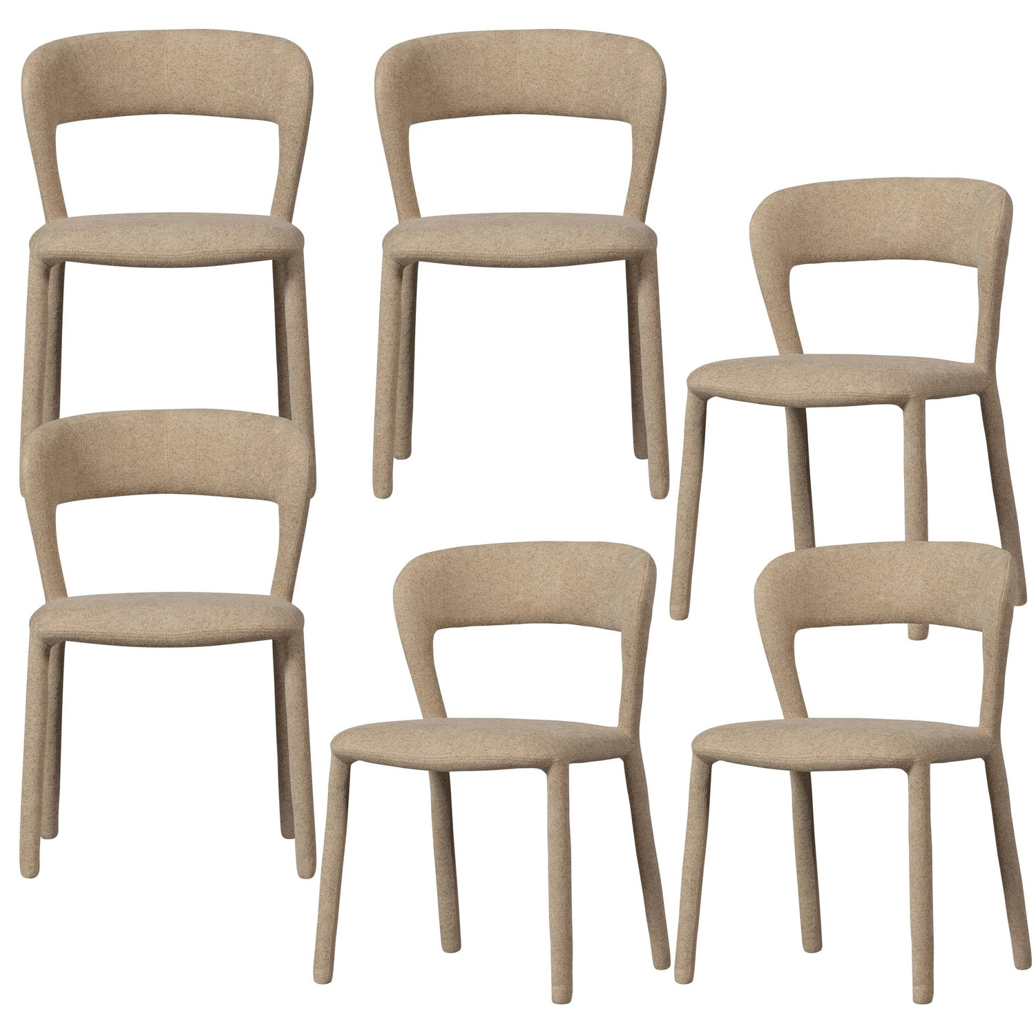 WOOOD Noble Eetkamerstoelen - Polyester - Zand - Set van 6