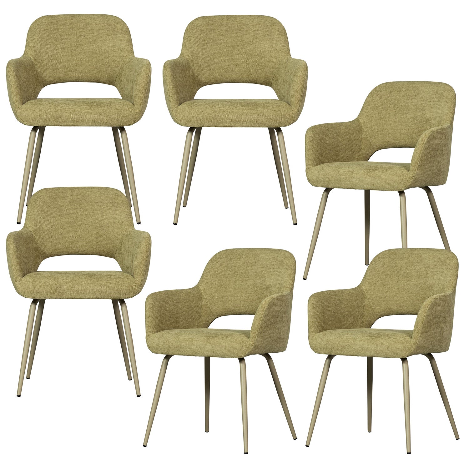 WOOOD Jenny Eetkamerstoelen - Polyester - Sage - Set van 6