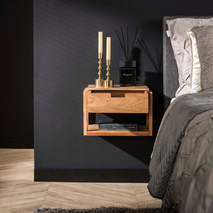 Giga Meubel - Zwevend Nachtkastje Acaciahout - Naturel - 1 Lade