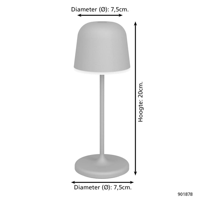 EGLO Mannera-S Tafellamp|Priklamp - USB-C - H 20 cm  - Grijs