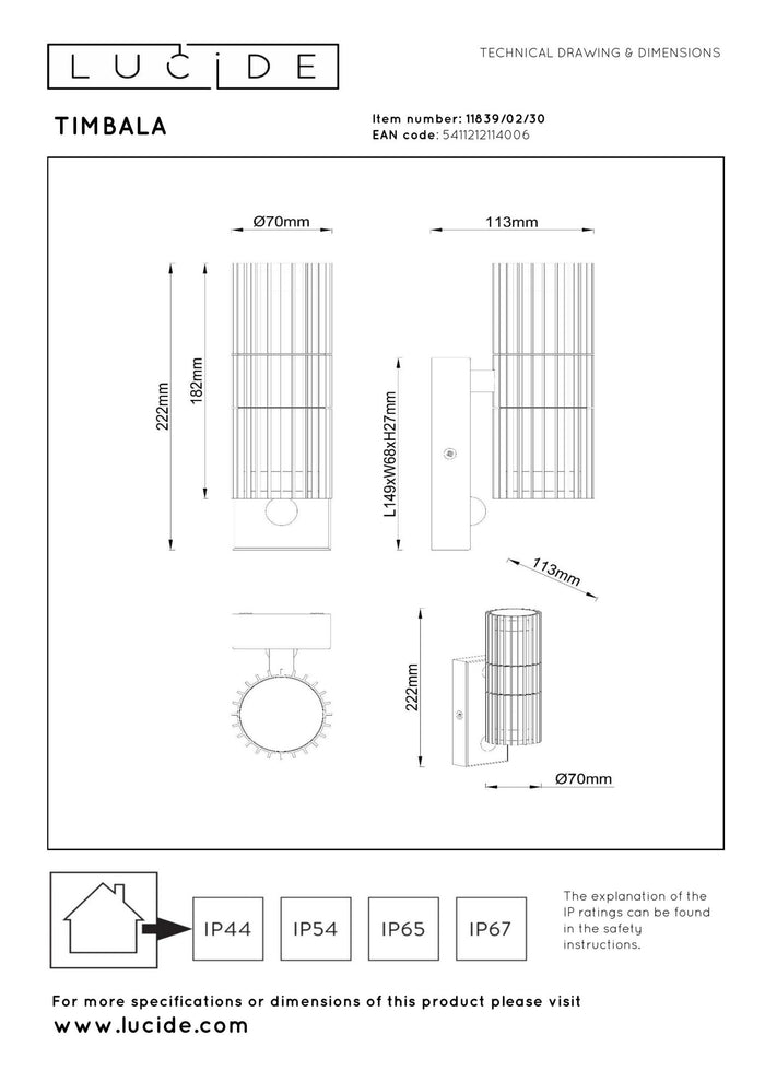Lucide TIMBALA Wandspot - Zwart