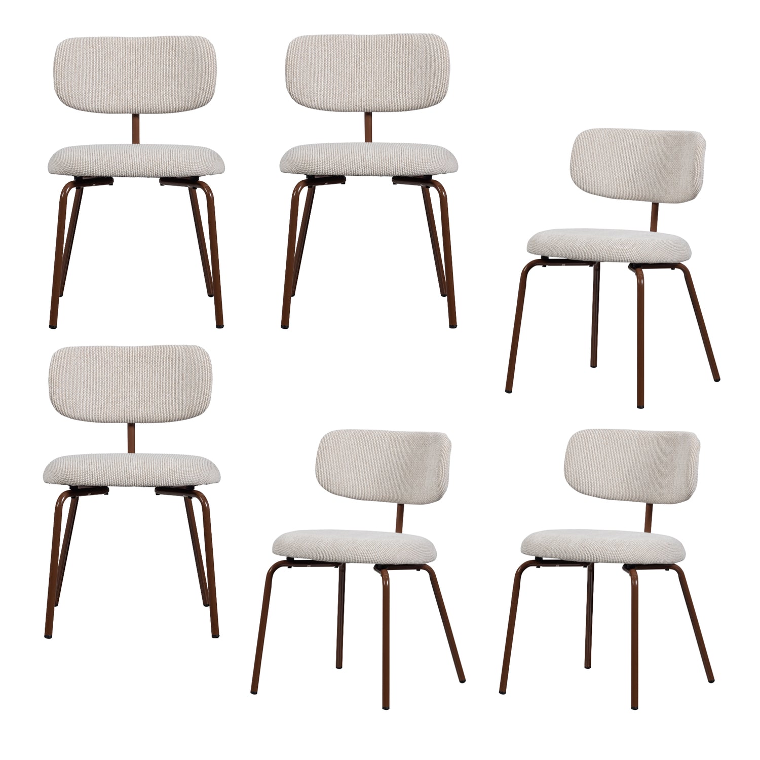 WOOOD Travis Eetkamerstoelen - Polyester - Off White - Set van 6