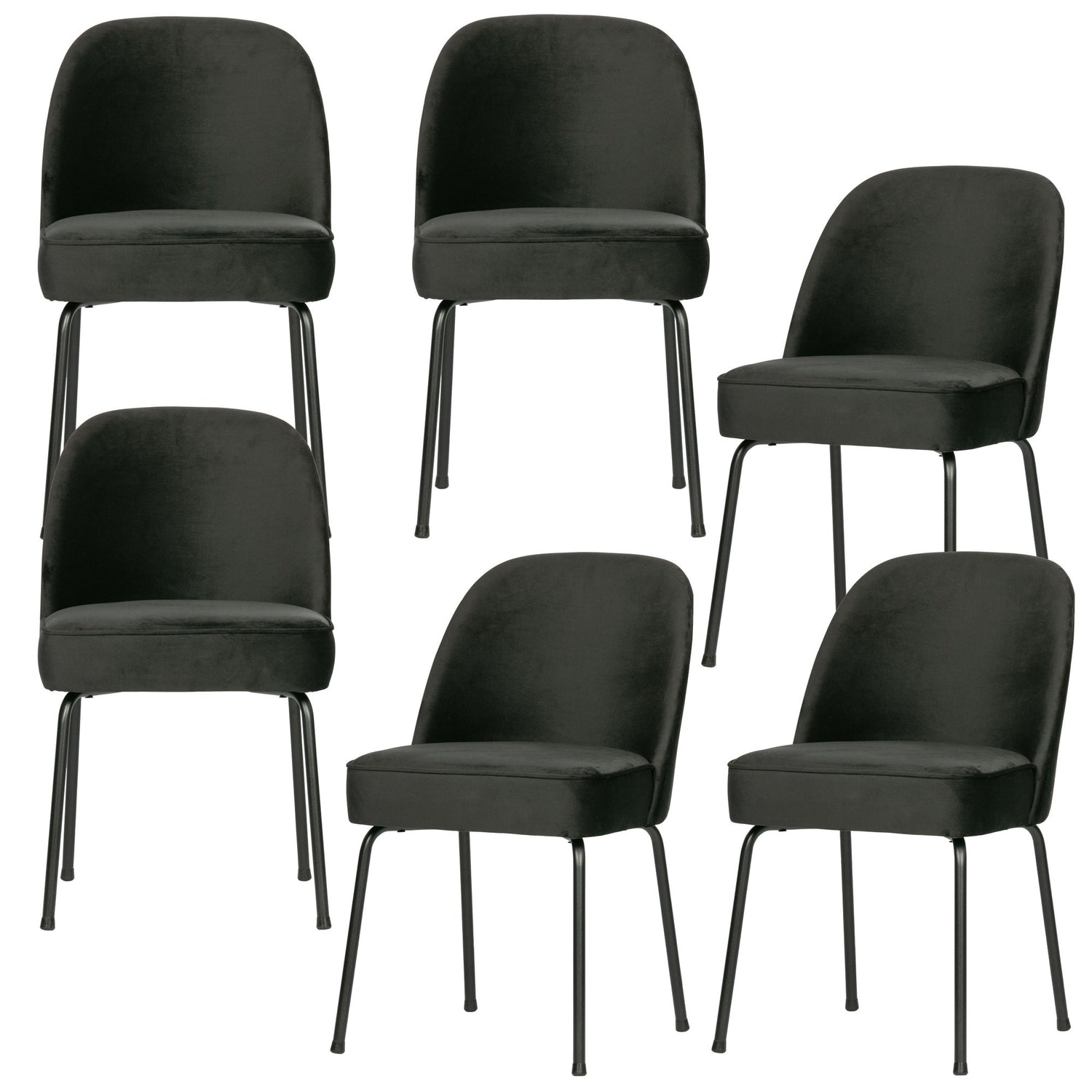 WOOOD Vogue Eetkamerstoelen - Fluweel Zwart - Set van 6