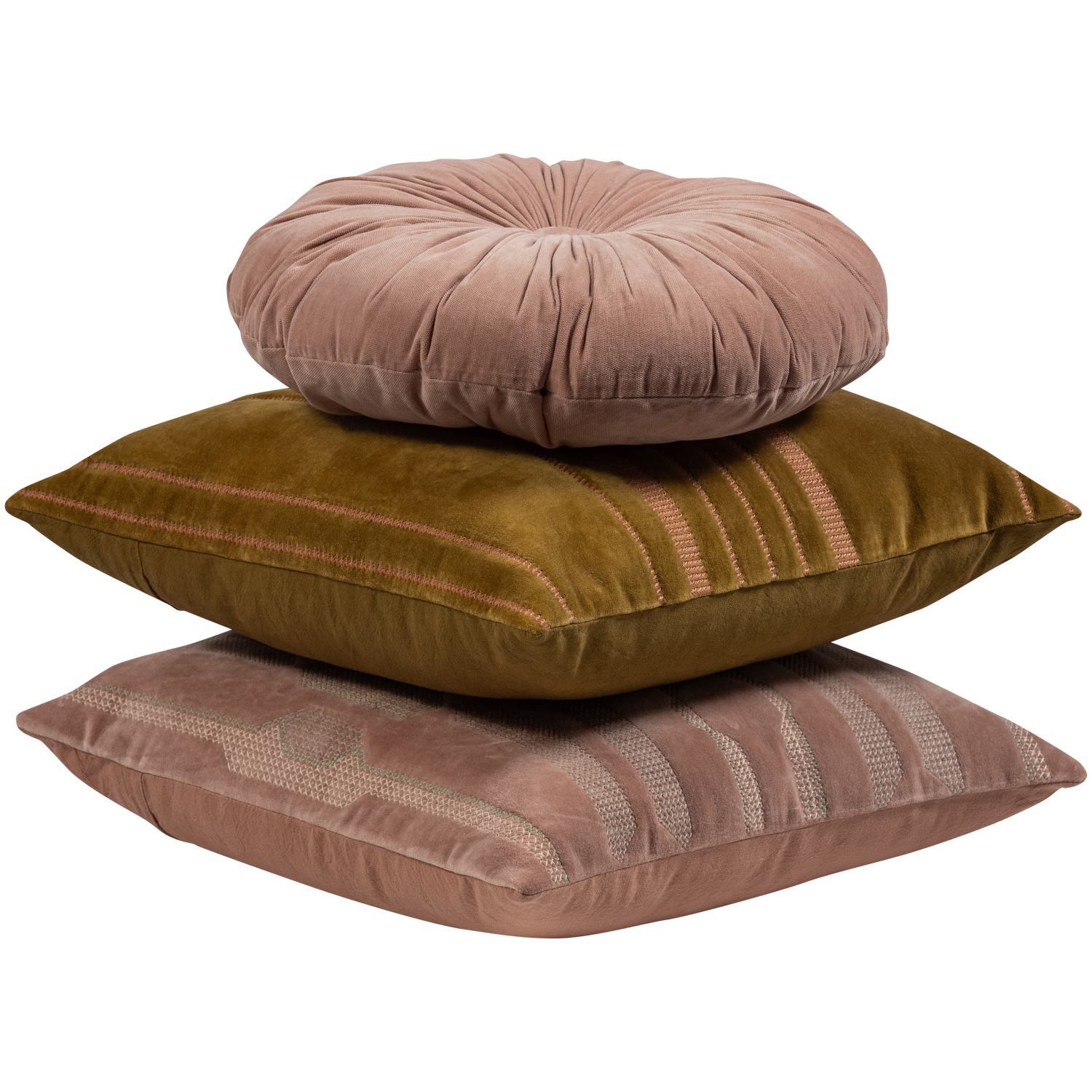 WOOOD Feis Kussens - Velvet stof - Roze|Naturel - Set Van 3