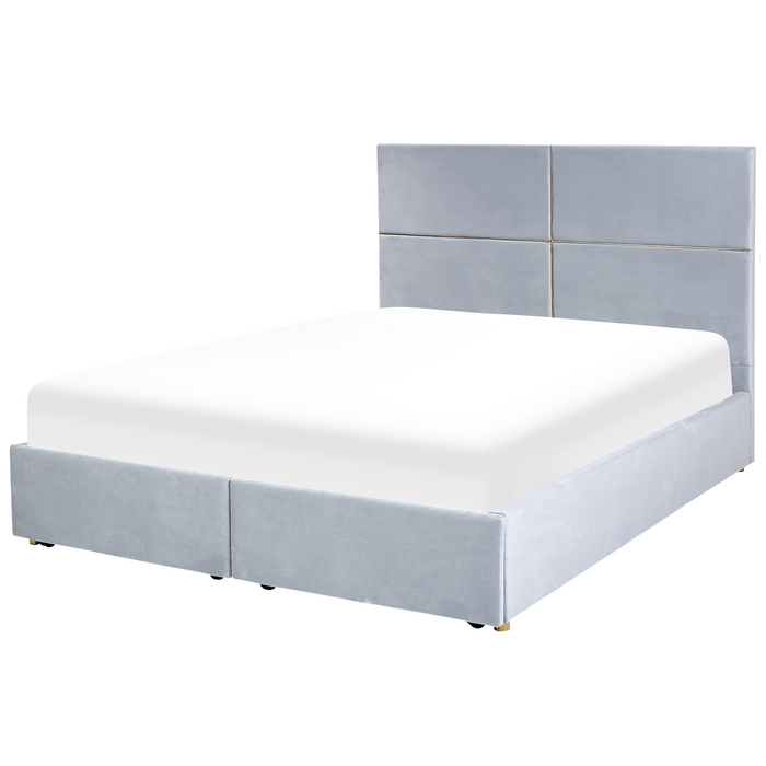 Beliani-VERNOYES-Bed met opbergruimte-Lichtgrijs-160 x 200 cm-Fluweel