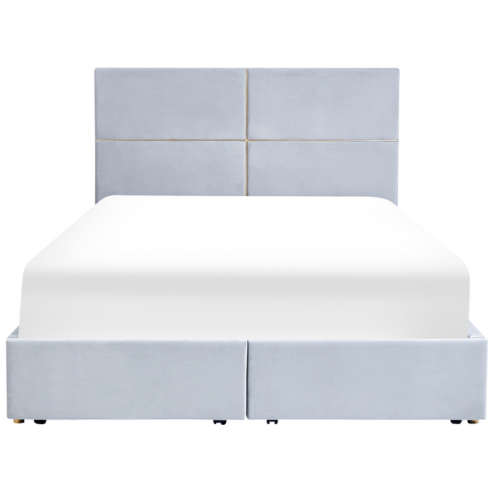 Beliani-VERNOYES-Bed met opbergruimte-Lichtgrijs-160 x 200 cm-Fluweel